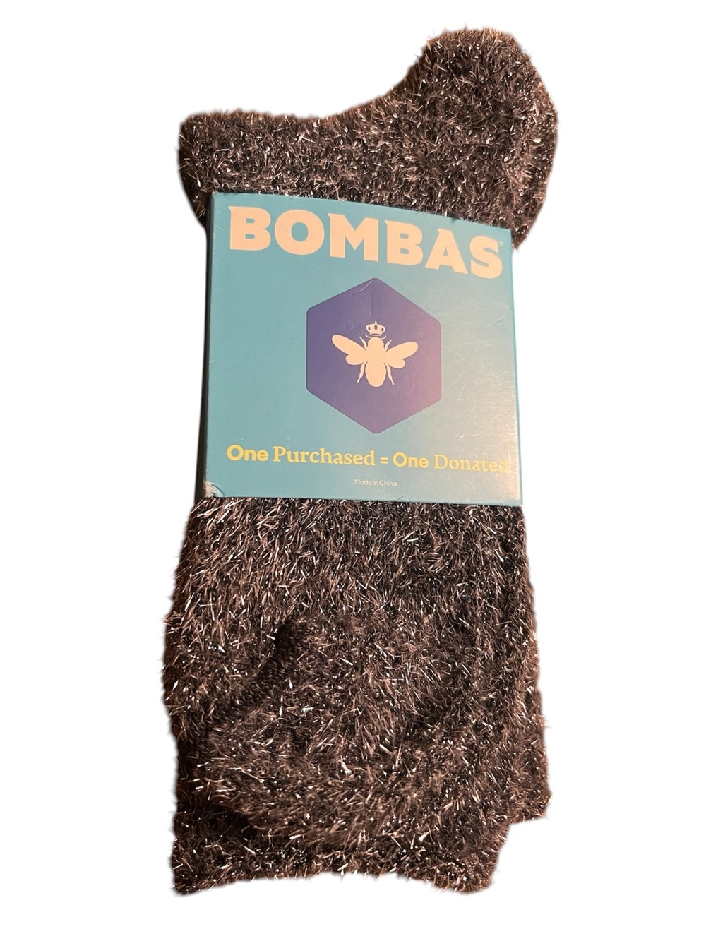 Bombas Women's Fuzzy Socks Sz M (US 8-10.5) Black Sparkle Arch Support Mid Calf